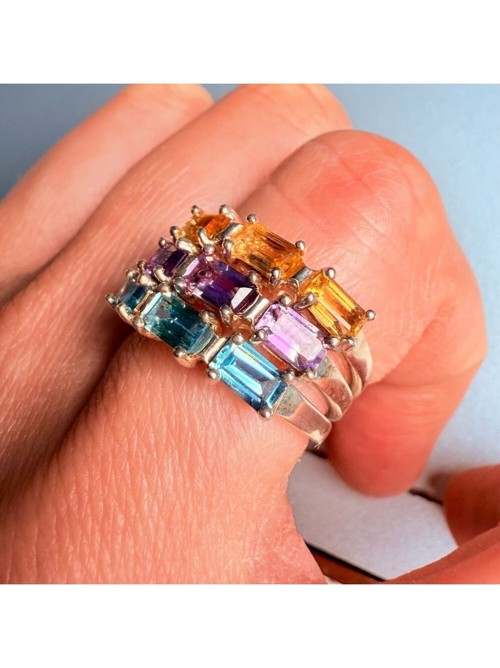 3 Stack Individual Rings Citrine Topaz Amethyst Gemstone Sterling Silver 925 - Picture 3 of 10